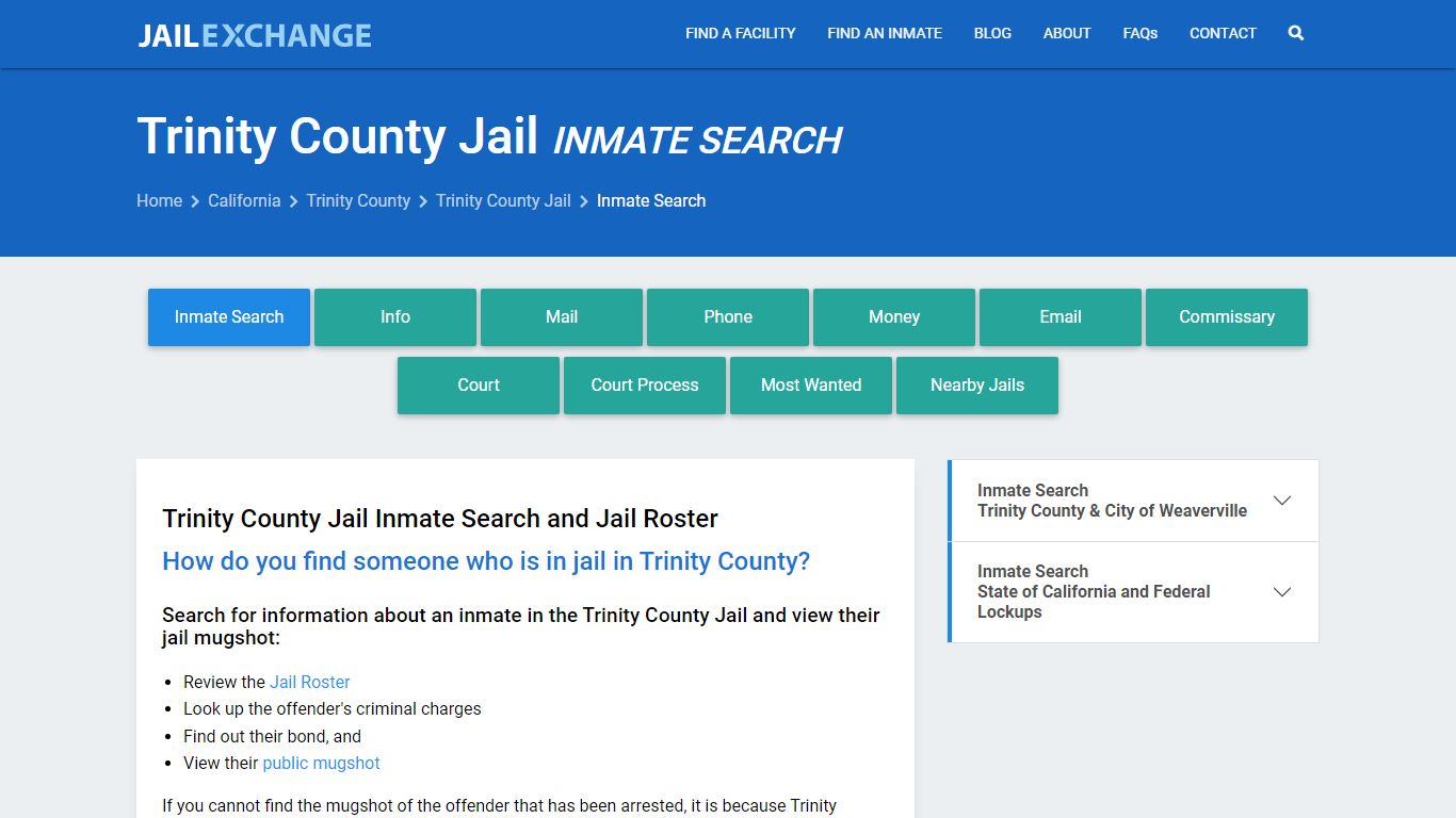 Inmate Search: Roster & Mugshots - Trinity County Jail, CA