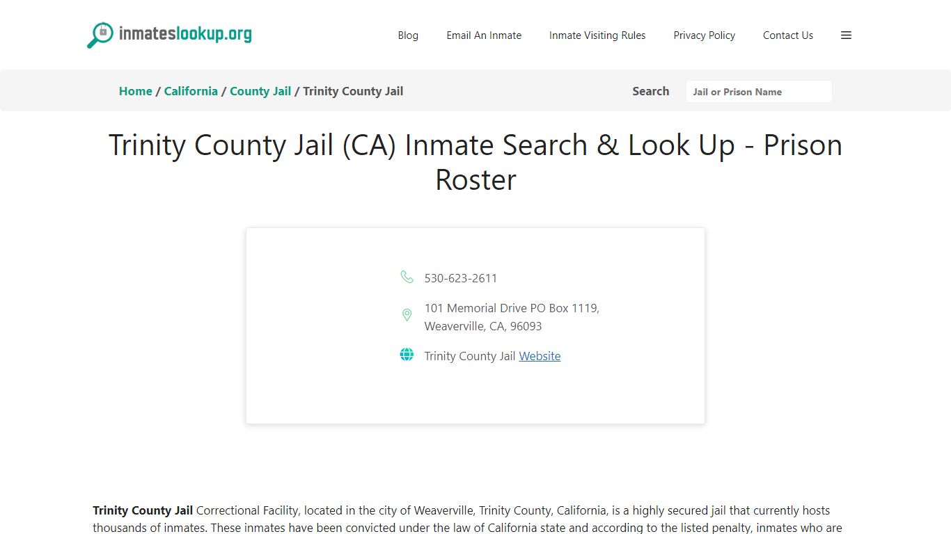 Trinity County Jail (CA) Inmate Search & Look Up - Prison Roster